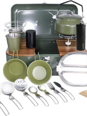 Camping Cookware Set with Gas Stove Outdoor Cooking Set Portable Coffee Maker Se